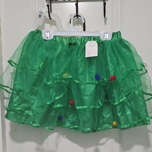 Festive Green Tulle Skirt with Pom Poms